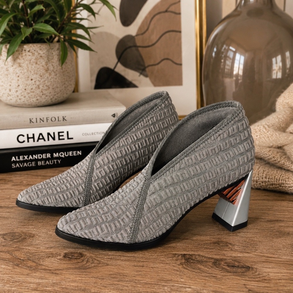 United Nude EU 36 Silver Gray Metallic Architectural Geometric Heels Ankle Shoes